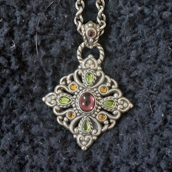 Brighton Jewelry - Brighton silver medallion necklace with rhinestones, reversible. Never Worn!